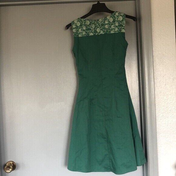 NWT SkunkFunk Sz 0 Green Print lined Fit & Flare Sleeveless Dress Organic Cotton - Picture 2 of 6
